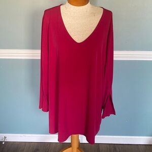 Susan Graver Modern Liquid Knit Tunic Slit Hem bell sleeves. 3X plus size women.